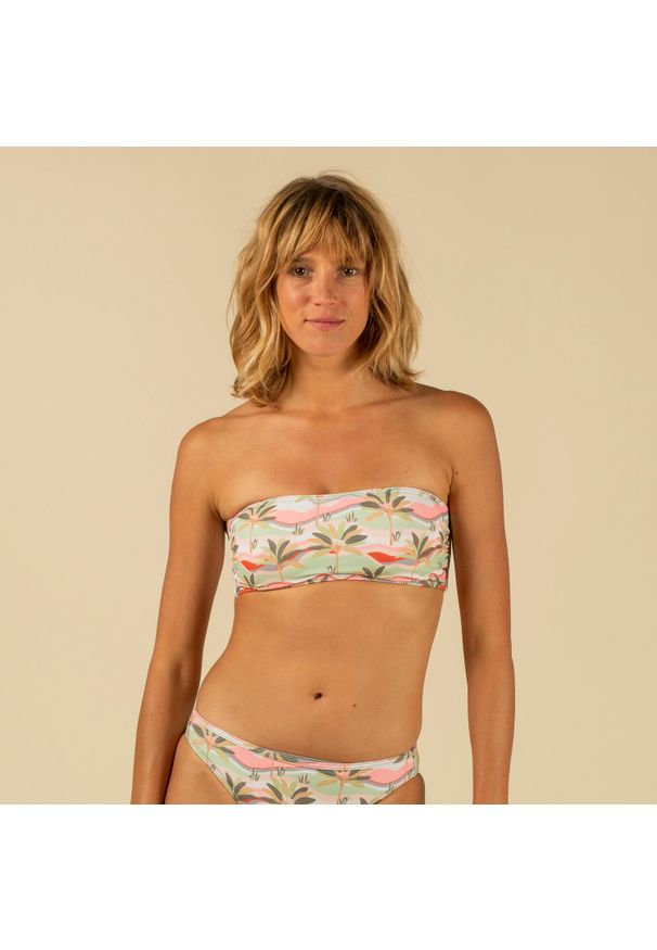 OLAIAN - Góra kostiumu kąpielowego surfingowego damska Olaian Laura Palmerai. Kolor: beżowy. Materiał: materiał, poliester, elastan