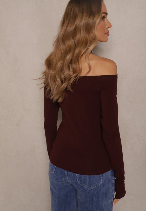 Renee - Bordowa Ciemna Bluzka z Bawełny z Wycięciem na Kciuk Valwiwi. Okazja: na co dzień. Kolor: czerwony. Materiał: bawełna. Styl: casual