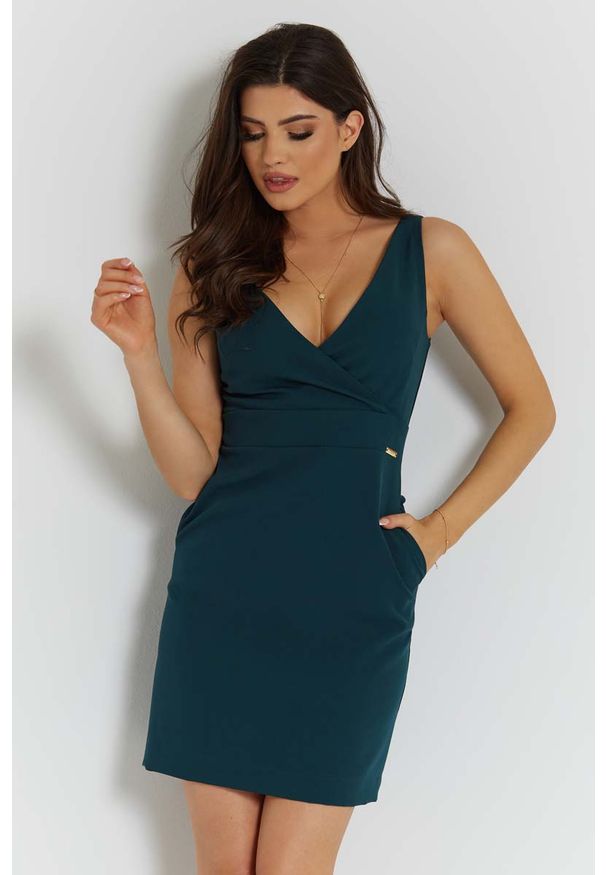 Zielona sukienka wizytowa IVON elegancka, na ramiączkach