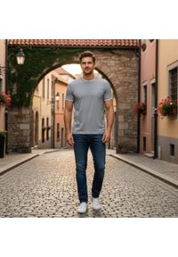 Jednokolorowa Koszulka z Lamówką - Pako Jeans - Popiel. Okazja: na co dzień. Materiał: wiskoza, bawełna. Styl: casual #6