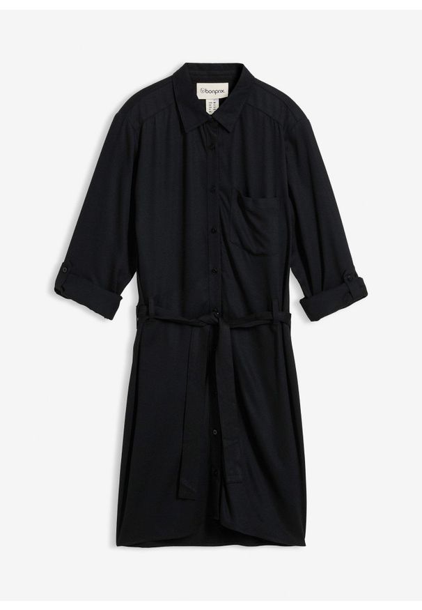 bonprix - Sukienka szmizjerka z lejącej wiskozy. Kolor: czarny. Materiał: wiskoza. Długość rękawa: długi rękaw. Typ sukienki: szmizjerki