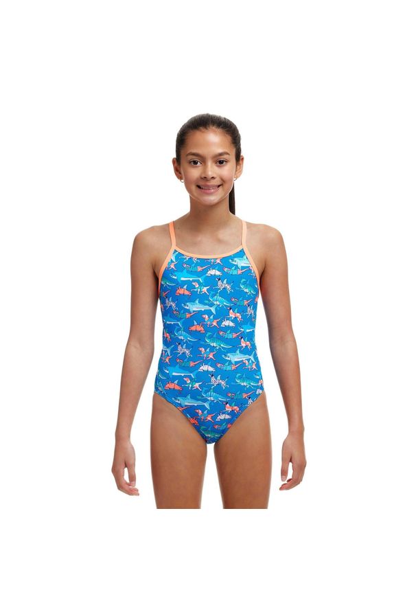 Strój kąpielowy jednoczęściowy FUNKITA Fin Swimming - dziewczęcy. Kolor: niebieski, pomarańczowy, wielokolorowy