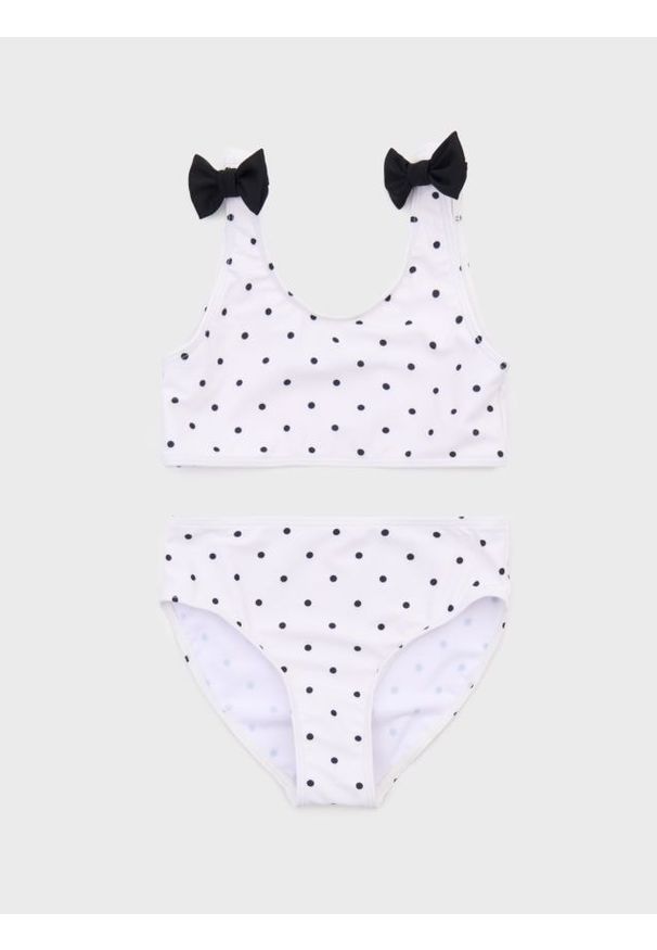 Sinsay - Dwuczęściowy strój kąpielowy w groszki z kokardkami - kremowy. Kolor: kremowy. Wzór: grochy