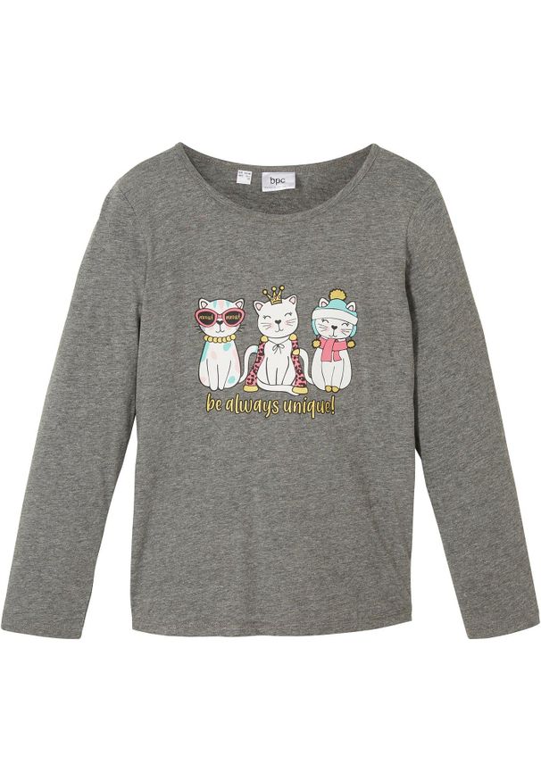 bonprix - Shirt z długim rękawem z materiału z wiskozą. Kolor: szary. Materiał: materiał, wiskoza, bawełna. Długość rękawa: długi rękaw. Długość: długie. Wzór: nadruk