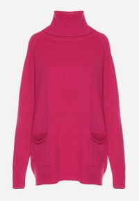 Born2be - Fuksjowy Golf z Wiskozą Zdobiony Wsuwanymi Kieszonkami Viaela. Okazja: na co dzień. Typ kołnierza: golf. Kolekcja: plus size. Kolor: różowy. Długość: długie. Wzór: aplikacja. Materiał: wiskoza. Długość rękawa: długi rękaw. Styl: elegancki, casual #5