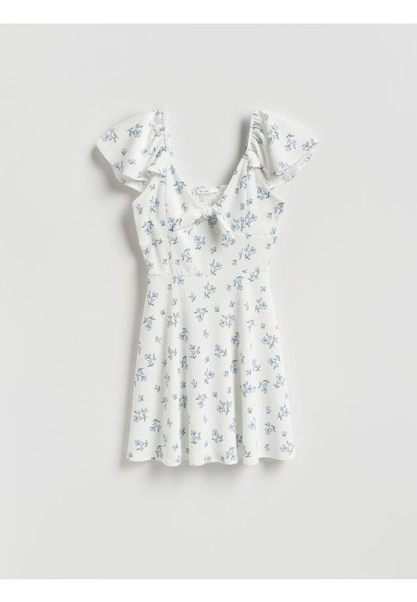 Reserved - Sukienka mini w kwiaty - wielobarwny. Materiał: dzianina. Wzór: kwiaty. Długość: mini