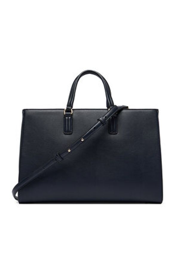 TOMMY HILFIGER - Tommy Hilfiger Torebka Th Daily Satchel Corp AW0AW18644 Granatowy. Kolor: niebieski. Materiał: skórzane