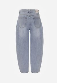 Born2be - Niebieskie Jeansy z Bawełną z Wysokim Stanem o Kroju Typu Loose Ianione. Okazja: na co dzień. Stan: podwyższony. Kolor: niebieski. Wzór: nadruk. Styl: casual #8