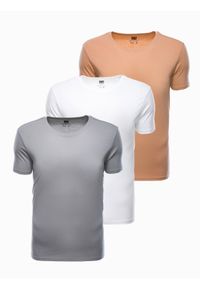 Ombre Clothing - Zestaw koszulek bawełnianych - mix 3-pak Z30 V7 - XXL. Kolor: szary. Materiał: bawełna