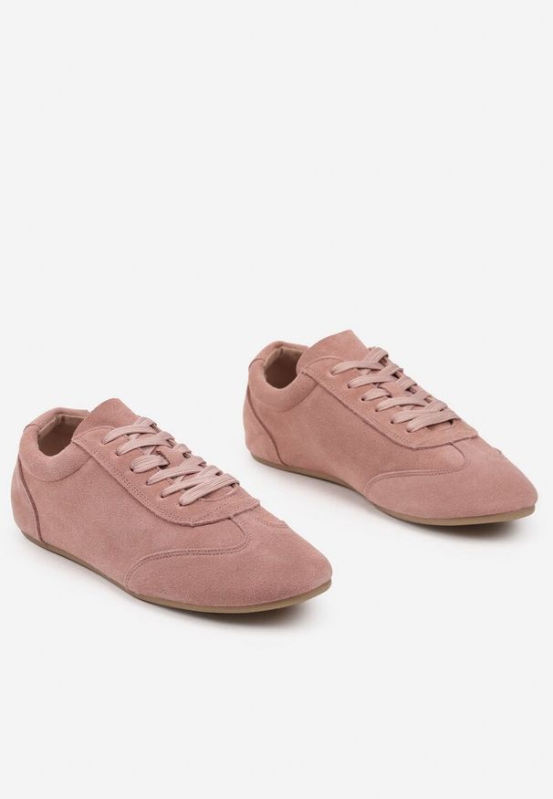 Born2be - Różowe Skórzane Sneakersy w Klasycznym Stylu Fonavina. Okazja: na spacer, na co dzień. Kolor: różowy. Materiał: skóra. Obcas: na płaskiej podeszwie. Sport: turystyka piesza