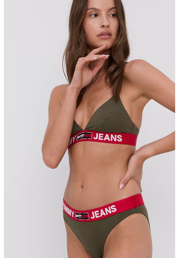 Tommy Jeans Biustonosz kolor zielony. Kolor: zielony. Materiał: bawełna