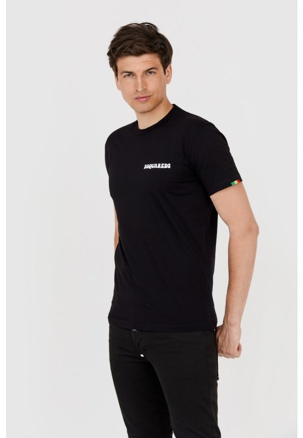 DSQUARED2 Czarny t-shirt męski cool fit. Kolor: czarny. Wzór: haft