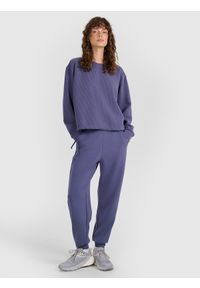 4f - 4F Bluza dresowa nierozpinana z modalem damska - granatowa L. Okazja: na co dzień. Typ kołnierza: bez kaptura. Kolor: niebieski. Materiał: dresówka. Wzór: gładki, ze splotem. Styl: klasyczny, sportowy, casual. Sport: fitness