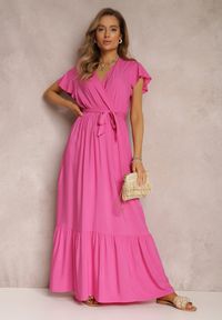 Renee - Fuksjowa Sukienka Metia. Kolor: różowy. Materiał: materiał, tkanina. Wzór: geometria, gładki. Długość: maxi #3