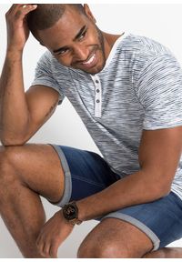 bonprix - T-shirt z dekoltem henley z czystej bawełny, krótki rękaw. Typ kołnierza: typu henley. Kolor: niebieski. Materiał: bawełna. Długość rękawa: krótki rękaw. Długość: krótkie. Wzór: paski #2