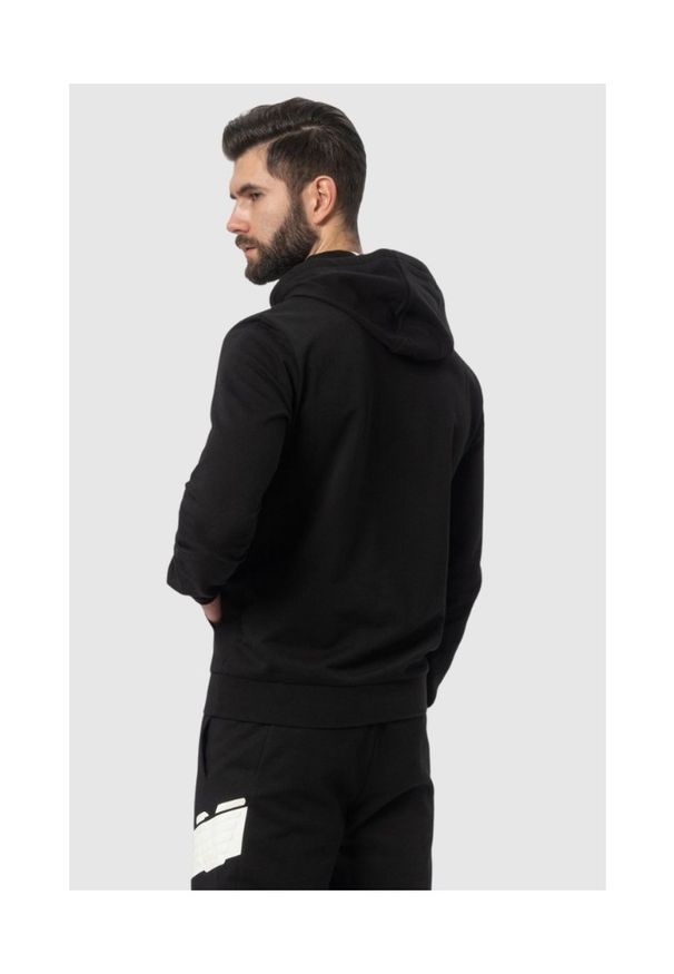 EA7 Emporio Armani - EA7 Czarna męska bluza z dużym białym logo, Rozmiar XL. Typ kołnierza: kaptur. Kolor: czarny