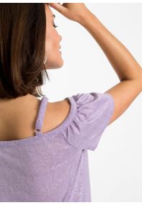 Shirt cold-shoulder z brokatowym połyskiem bonprix w kolorze bzu. Kolor: fioletowy. Długość rękawa: na ramiączkach #6