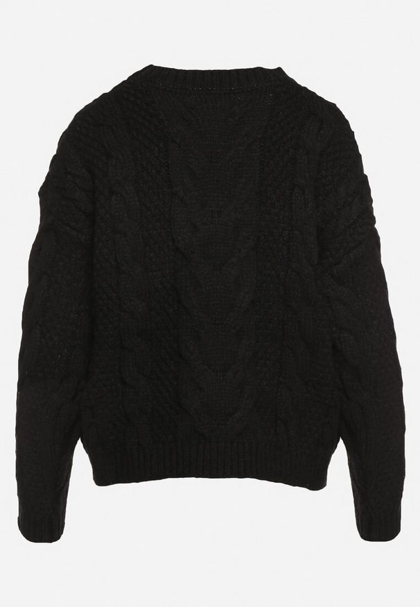 Born2be - Czarny Sweter z Wiskozą i Wełną Aplikacją 3D i Tłoczeniem Vaishira. Kolor: czarny. Materiał: wiskoza, wełna. Wzór: aplikacja. Sezon: zima