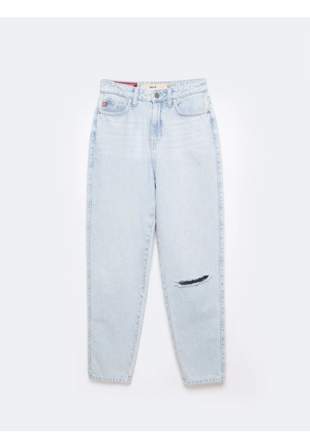 Big-Star - Jeansy damskie mom jeans z dziurą jasnoniebieskie Silla 122. Stan: podwyższony. Kolor: niebieski. Styl: elegancki, rockowy