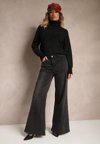 Renee - Czarne Jeansy o Szerokim Kroju z Bawełną High Waist z Sercem z Tyłu Zefita. Okazja: na co dzień. Stan: podwyższony. Kolor: czarny. Styl: casual, elegancki #3