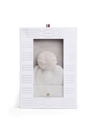 TOMMY HILFIGER - Tommy Hilfiger Zestaw Szalik i Czapka Pom Pom AW0AW17995 Beżowy. Kolor: beżowy. Materiał: poliester
