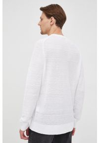 Hugo - HUGO sweter lniany 50465199 męski kolor biały lekki. Okazja: na co dzień. Kolor: biały. Materiał: len. Długość rękawa: długi rękaw. Długość: długie. Styl: casual #5