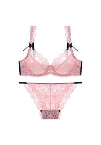 Intica - Komplet bielizny z koronki z delikatnymi wiązaniami Aftina. Kolor: różowy. Materiał: koronka. Wzór: koronka
