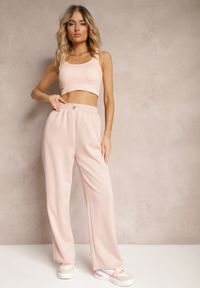 Renee - Ciemnoróżowe Spodnie High Waist o Szerokich Prostych Nogawkach z Gumką w Pasie Hintia. Okazja: na co dzień. Stan: podwyższony. Kolor: różowy. Styl: elegancki, casual #4