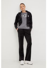 DKNY - Dkny bluza damska kolor czarny z kapturem z aplikacją. Typ kołnierza: kaptur. Kolor: czarny. Wzór: aplikacja #3