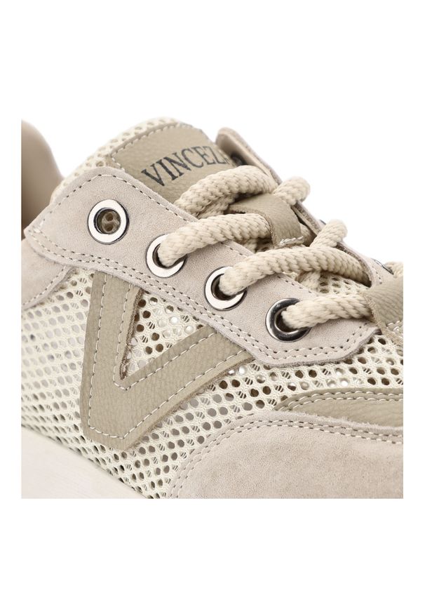 Beżowe Sneakersy Vinceza Modne Obuwie Damskie. Kolor: beżowy. Materiał: skóra, materiał. Szerokość cholewki: normalna