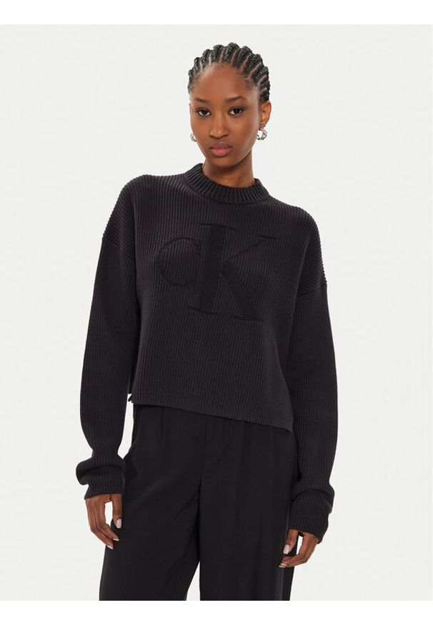 Calvin Klein Jeans Sweter Logo Intarsia J20J223615 Czarny Relaxed Fit. Kolor: czarny. Materiał: bawełna