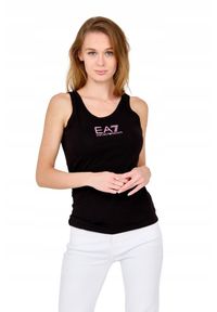EA7 Emporio Armani - EA7 Top czarny na ramiączka z różowym logo. Kolor: czarny. Materiał: bawełna. Długość rękawa: na ramiączkach #3