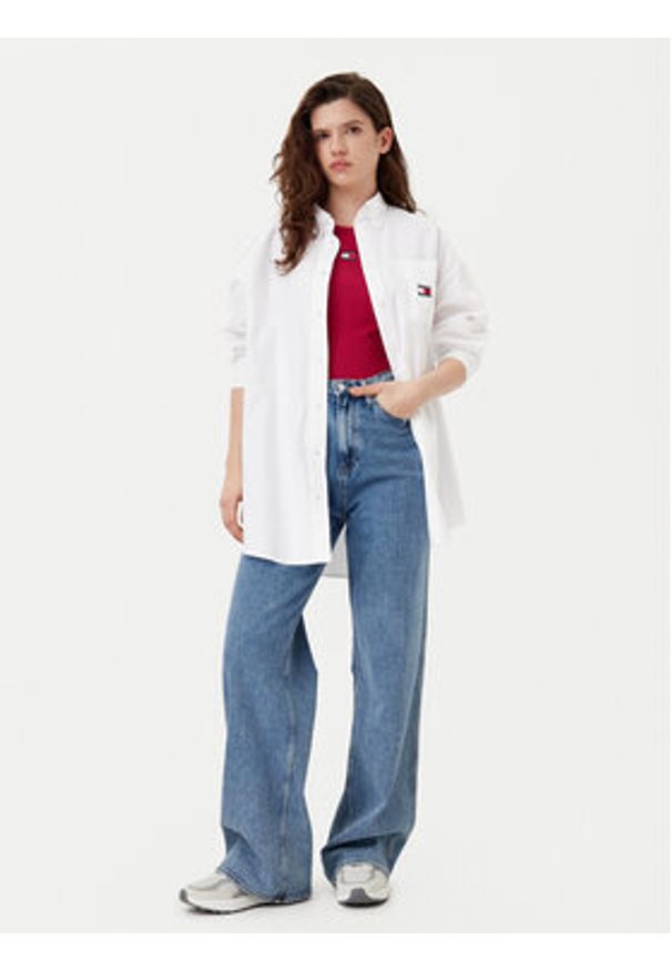 Tommy Jeans Koszula DW0DW20289 Biały Oversize. Kolor: biały. Materiał: bawełna