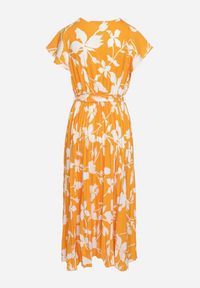 Born2be - Pomarańczowa Kopertowa Plisowana Sukienka z Gumką i Paskiem w Talii Denevia. Okazja: na co dzień. Kolor: pomarańczowy. Długość rękawa: krótki rękaw. Typ sukienki: kopertowe. Styl: casual #5