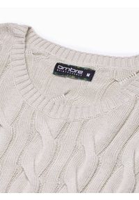 Ombre Clothing - Sweter męski z warkoczowym splotem - kremowy V1 E195 - XXL. Okazja: na co dzień. Kolor: biały. Materiał: jeans, bawełna, akryl. Wzór: ze splotem. Styl: klasyczny, casual, elegancki #5