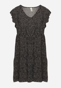 Born2be - Czarna Bawełniana Sukienka o Rozkloszowanym Kroju w Kropki Giavina. Okazja: na co dzień. Kolor: czarny. Materiał: bawełna. Wzór: kropki. Typ sukienki: sportowe, rozkloszowane. Styl: casual, sportowy #5