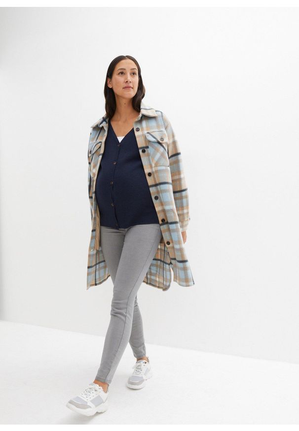 bonprix - Sweter rozpinany z dzianiny Milano w prążek. Kolor: niebieski. Materiał: dzianina. Wzór: prążki