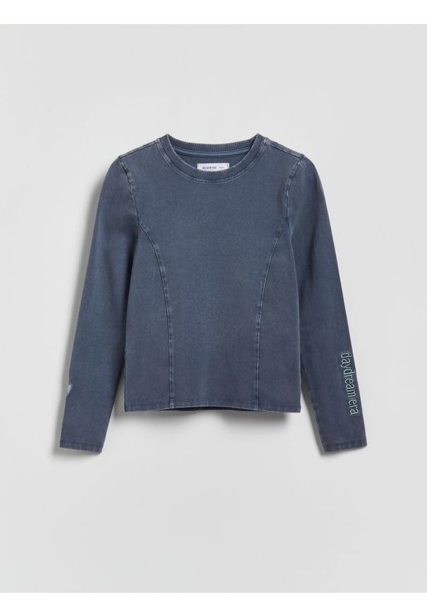 Reserved - Koszulka z efektem sprania - granatowy. Kolor: niebieski. Materiał: bawełna