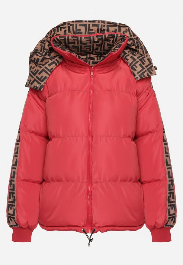 Born2be - Czerwona Dwustronna Kurtka Puffer z Odpinanym Kapturem i Kieszeniami Erisaria. Okazja: na spacer. Kolor: czerwony. Materiał: jeans, materiał. Styl: wizytowy, elegancki