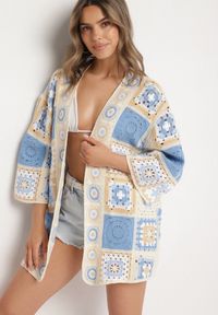Born2be - Niebieski Bawełniany Kardigan z Ażurowym Wzorem Zivisse. Okazja: na co dzień. Kolor: niebieski. Materiał: bawełna. Wzór: ażurowy. Styl: casual