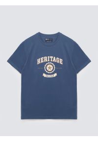 Big-Star - Koszulka męska z nadrukiem niebieska Feren 402. Okazja: na co dzień. Kolor: niebieski. Materiał: bawełna, jeans, materiał. Wzór: nadruk. Styl: casual, klasyczny #1