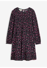 bonprix - Sukienka dżersejowa ze strukturalnej krepy. Kolor: czarny. Materiał: jersey. Wzór: kwiaty #1