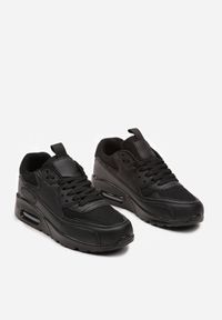 Born2be - Czarne Sneakersy z Podeszwą Typu Air z Ekoskóry Sznurowane Ozarae. Nosek buta: okrągły. Zapięcie: sznurówki. Kolor: czarny. Materiał: materiał. Obcas: na obcasie. Wysokość obcasa: niski #2