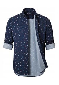 Granatowa Koszula o Prostym Kroju w Żaglówki - Pako Jeans. Okazja: na co dzień. Kolor: niebieski. Materiał: wiskoza, bawełna. Styl: casual #2