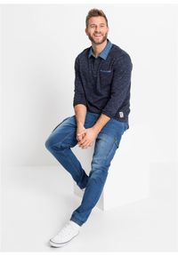 bonprix - Koszulka polo z kołnierzykiem z tkaniny, długi rękaw. Typ kołnierza: polo. Kolor: niebieski. Materiał: tkanina. Długość rękawa: długi rękaw. Długość: długie #3