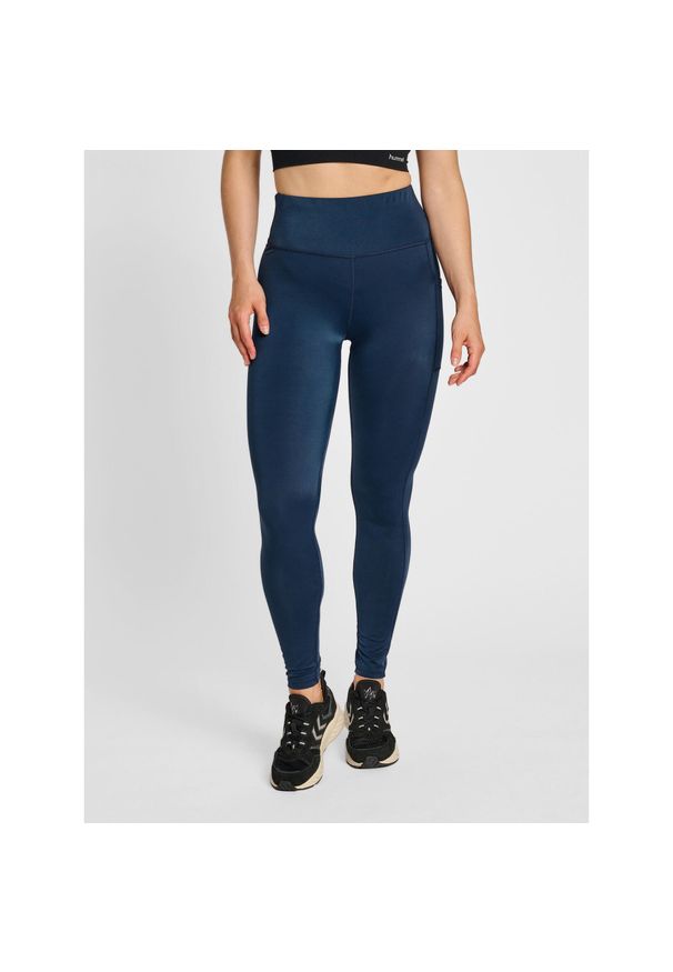 Damskie wysokie legginsy Hummel TE Tola. Kolor: niebieski. Materiał: tkanina. Wzór: nadruk. Sport: fitness