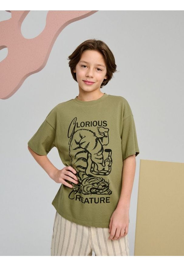 Sinsay - Koszulka oversize - zielony. Kolor: zielony