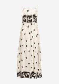 Born2be - Beżowa Wiskozowa Sukienka z Geometrycznym Wzorem Lenirisa. Okazja: na co dzień. Kolor: beżowy. Materiał: wiskoza. Długość rękawa: na ramiączkach. Wzór: geometria. Typ sukienki: proste. Styl: klasyczny, casual, elegancki #4