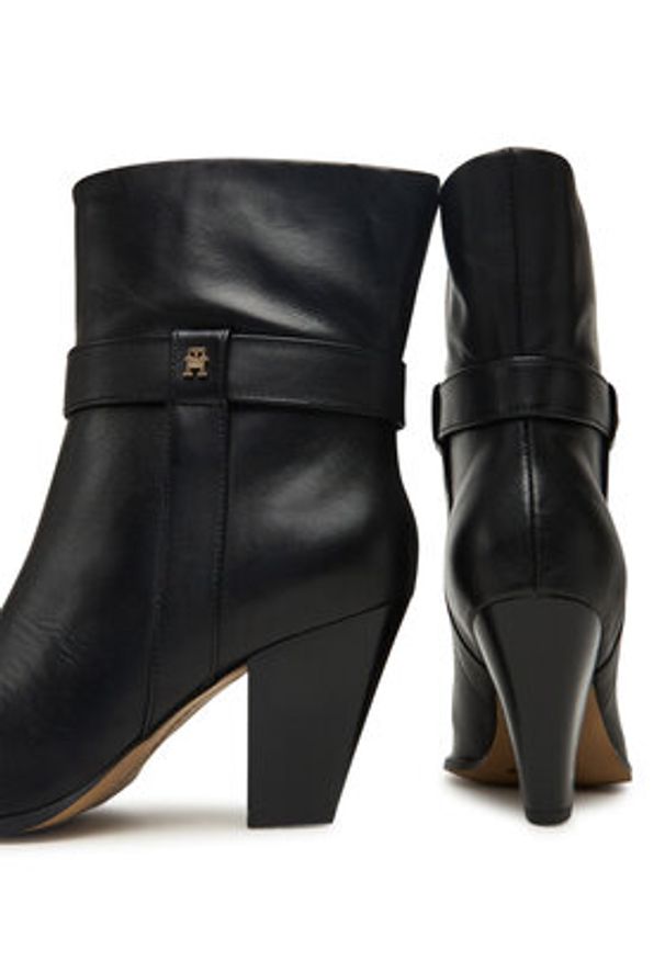 TOMMY HILFIGER - Tommy Hilfiger Botki Th T-Strap Leather Pointy Bootie FW0FW08984 Czarny. Kolor: czarny. Materiał: skóra