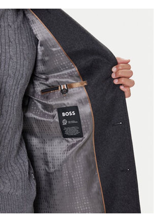 BOSS Płaszcz wełniany Hyde 50549187 Szary Slim Fit. Kolor: szary. Materiał: wełna